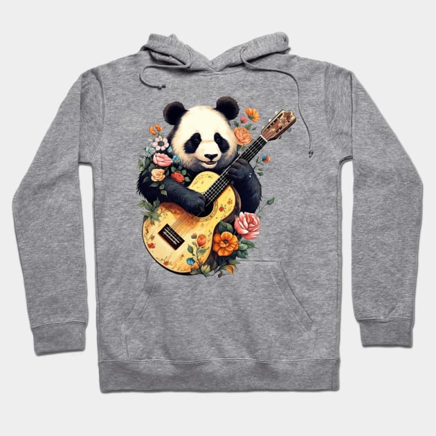 Panda Guitar Flowers Musical Hoodie by Ross Holbrook
